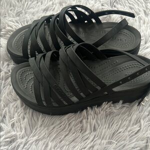 CROCS Black Strappy Sandals Comfort Slip-On